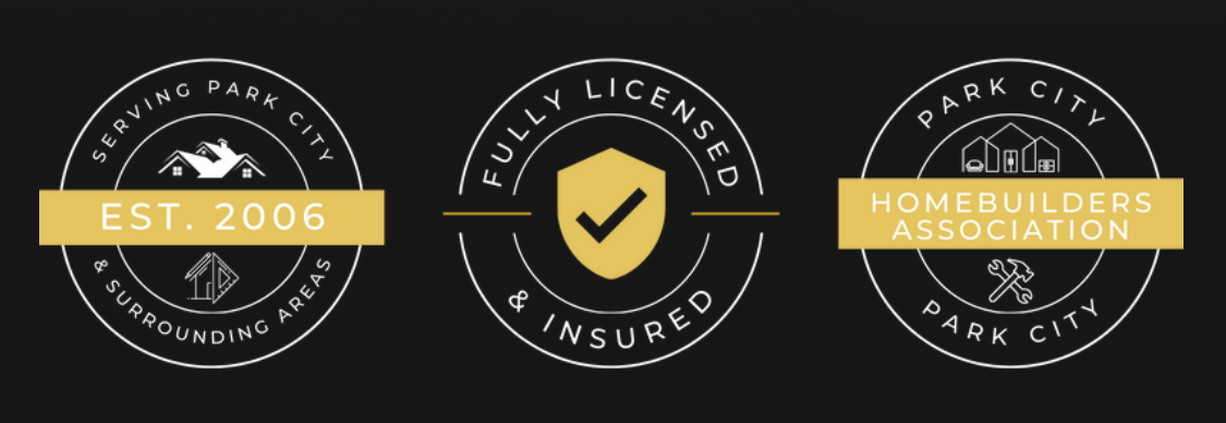 Three Peak Construction credentials: licensed, insured, and Park City Homebuilders Association member