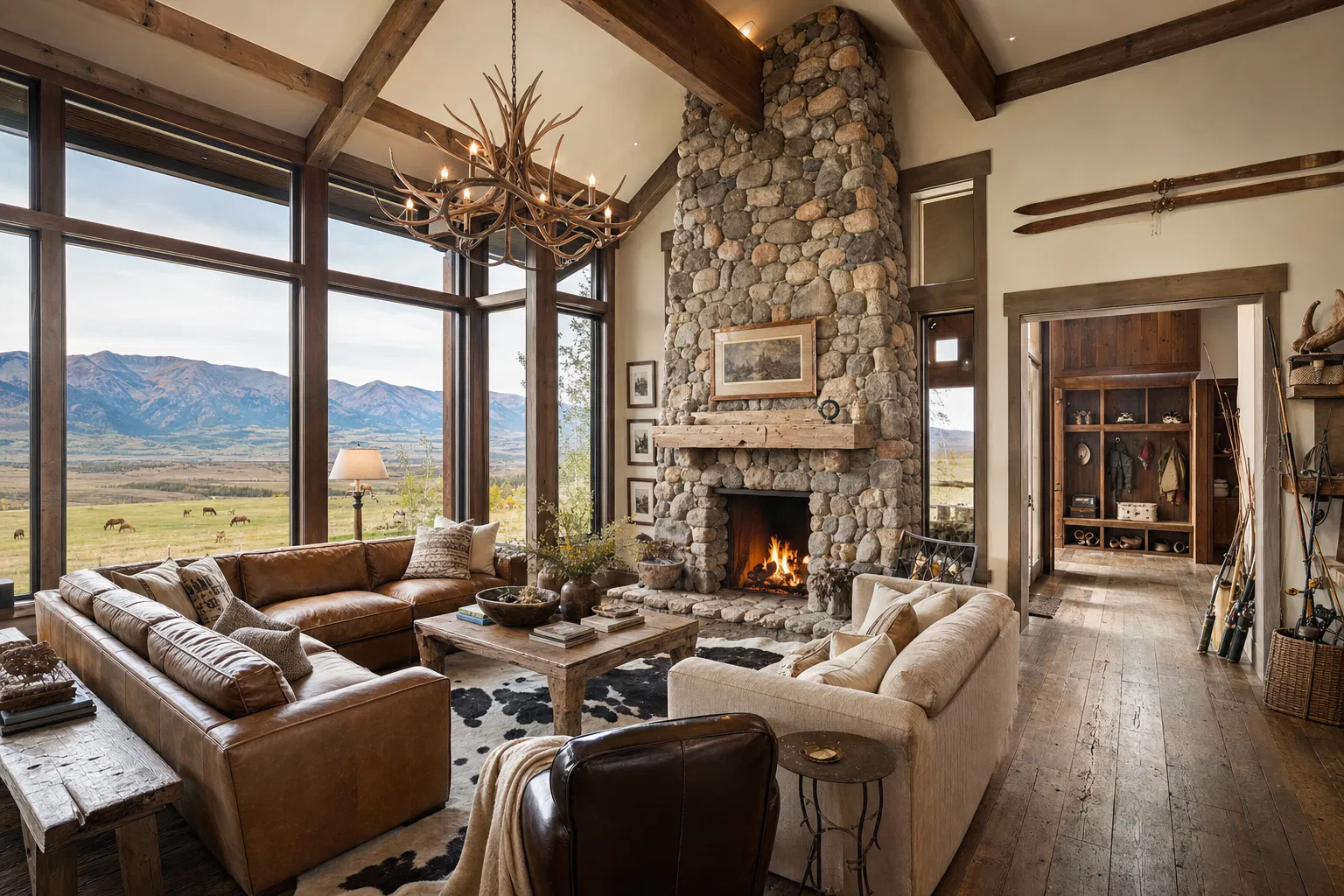 Finished luxury great room with mountain views