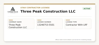 Three Peak Construction LLC — Utah Contractor License, Active