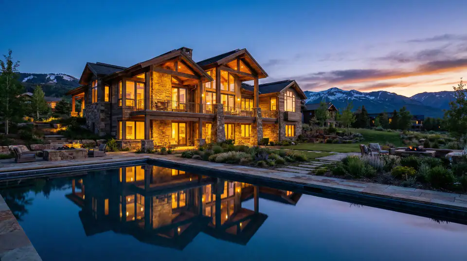 Luxury Park City home exterior at evening