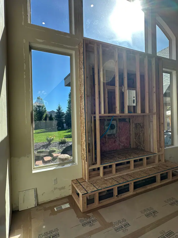 Framed wall around a window with mountain views