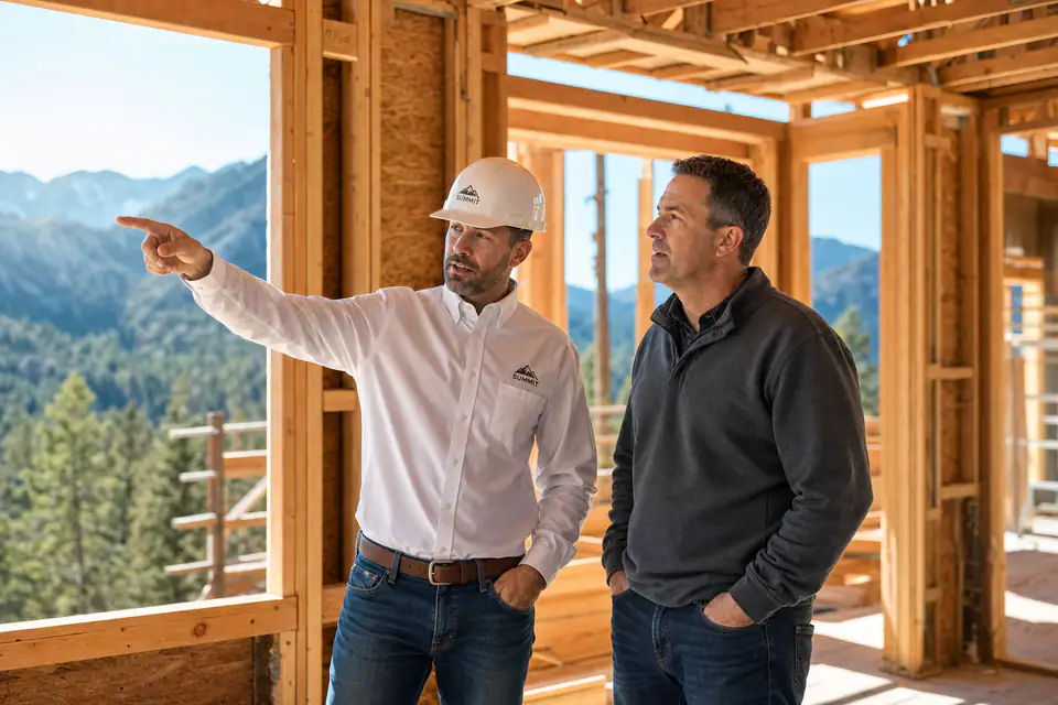 General contractor walking through project site with client